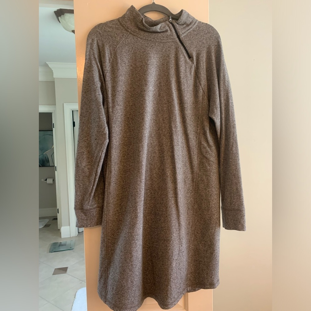 T by Talbots Long Sleeve Asymmetrical Zip Mock Neck Casual Dress - L